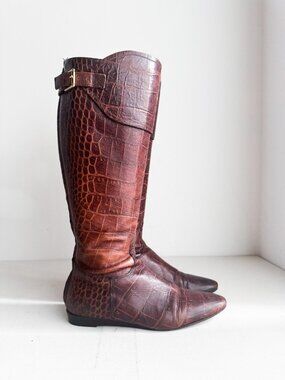 Vintage Handmade BCBG Alligator Print Brown Boots 7